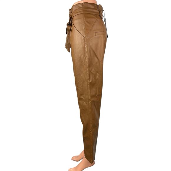 NEW Lucy Paris Brown Faux Vegan Leather Paperbag Tie Belt Trousers Pants Sz S - Picture 2 of 6